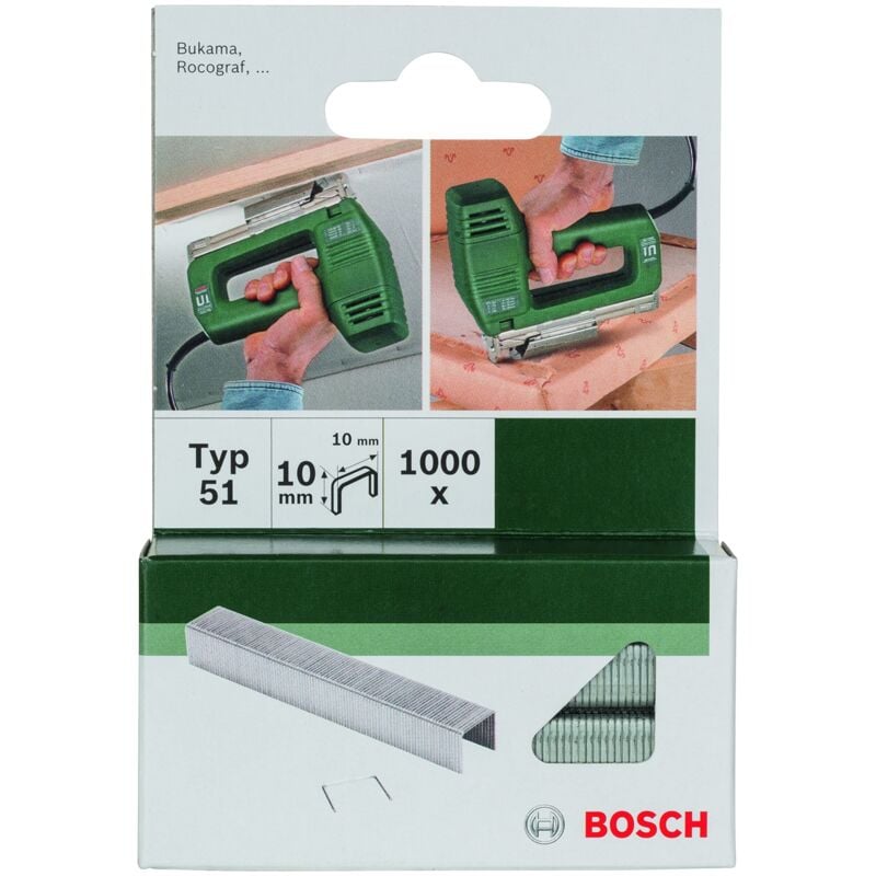 Bosch - 2609255833 Set de 1000 agrafes à fil plat Type 51 Largeur 10 mm Epaisseur 1 mm Longueur 10 mm