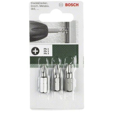 Bosch 2609255964 Set de 3 embouts de vissage courts qualité standard PH1 + PH2 + PH3