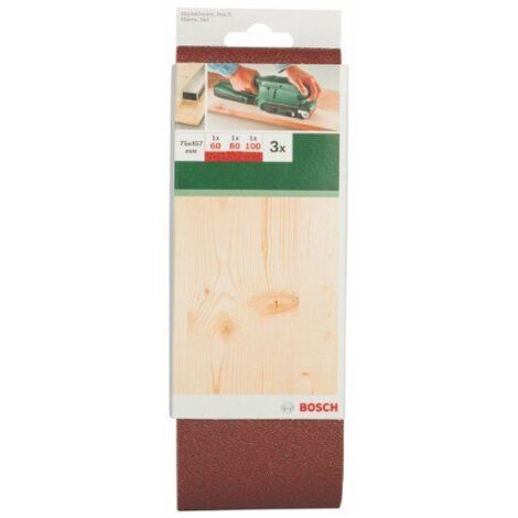 BOSCH 2609256209 Set 3 lijas lijadora banda, calidad roja Gr.60, 80, 100