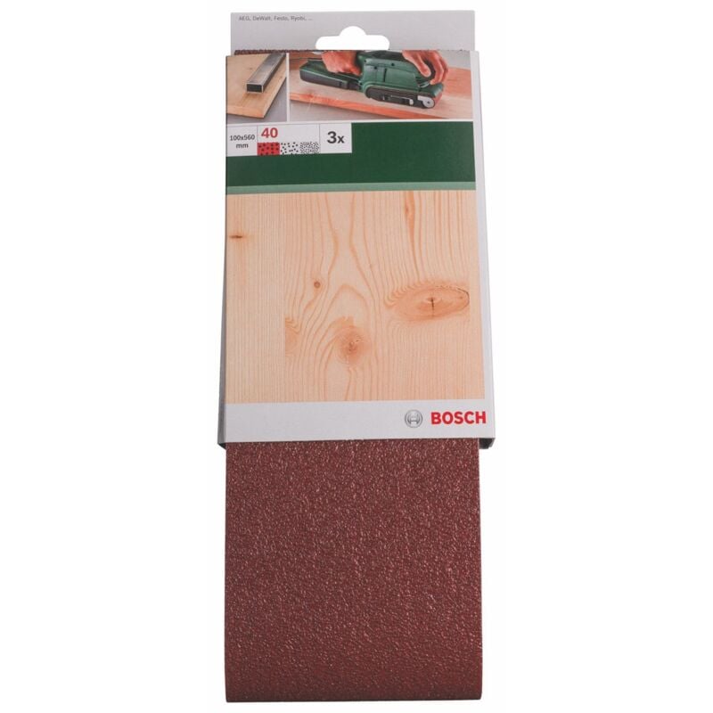 Bosch Professional 2609256222 - Strisce Abrasive Per Levigatrice A Nastro, Qualità Rossa 100X560, Grana 40, Confezione Da 3 Fogli