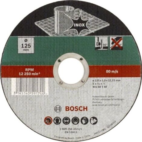 BOSCH 2609256323 DISQUE À TRONÇONNER À MOYEU PLAT POUR INOX DIAMÈTRE 125 MM DIAMÈTRE D'ALÉSAGE 22/23 EPAISSEUR 1,6 MM
