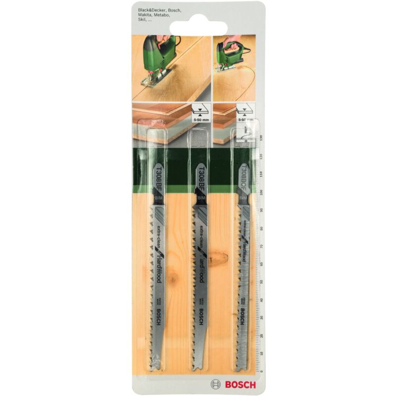 Lot de 3 lames de scie sauteuse Tige 1 came T308BF(2x)-T308BOF BOSCH 2609256A13