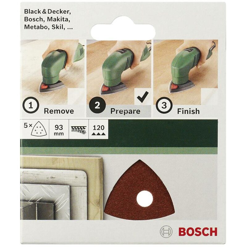 Image of 5 fogli abrasivi per levigatrice delta 93MM grana 240 6 fori velcro - Bosch