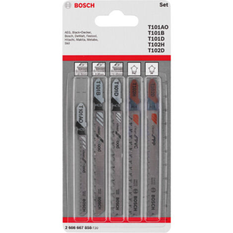 Bosch 5-tlg. Stichsägeblatt-Set Wood and Plastics, T-Schaft