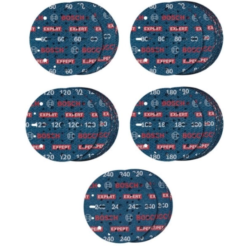 Set di dischi abrasivi EXPERT O780, 150 mm, G60, G80, G120, G180, G240, 55 pezzi