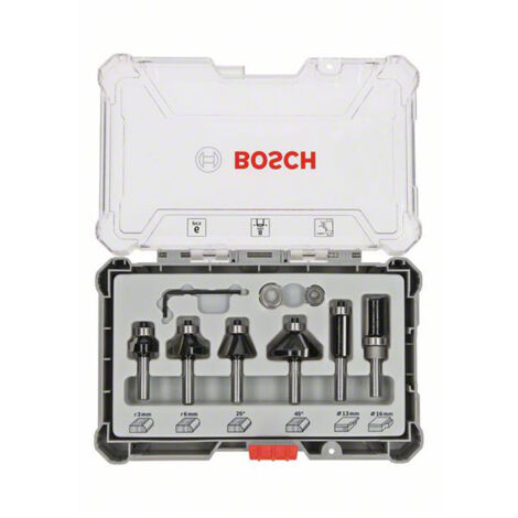 Bosch 6tlg. Rand- und Kantenfräser Set m. 8mm Schaft Fasefräser Bündigfräser Abrundfräser