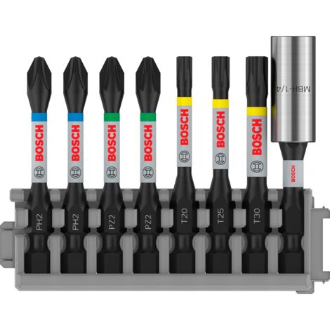 Bosch 8X PRO Impact Schraubendreher-Bit-Set, mit Standard-Bithalter und klappbarem Positionierer (170 x 120 mm Professionelles Schraubendreherzubehör)