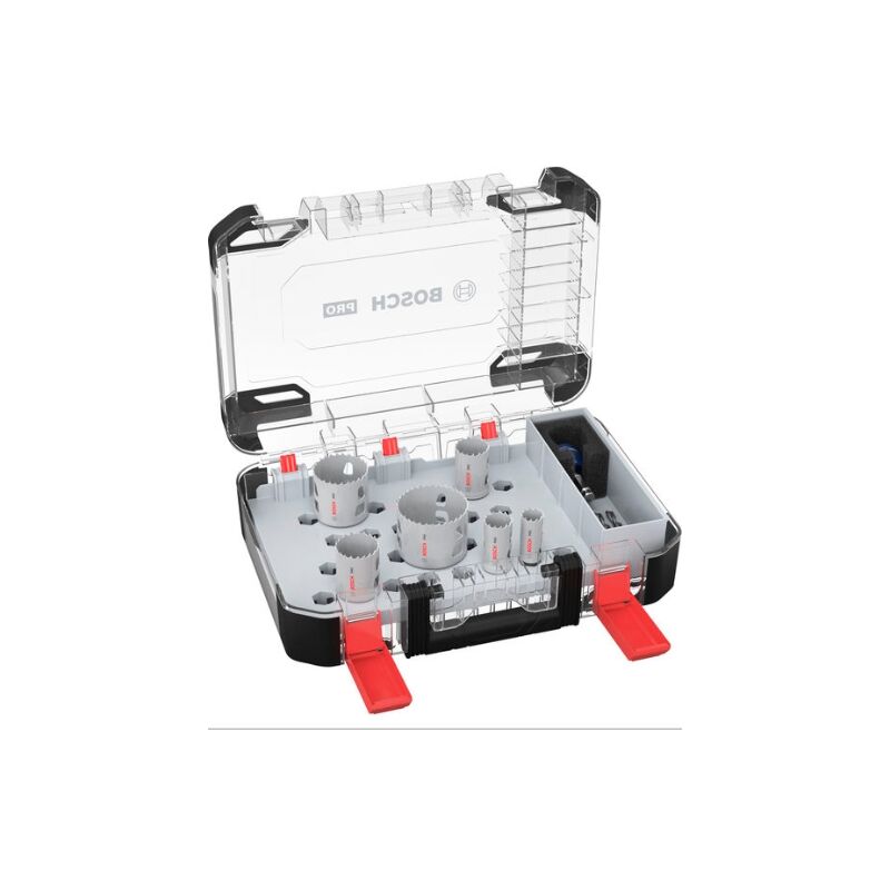 Bosch - 9x Set de scie de couronne pro Multi Material Power Change Plus - Mallette transparente (pour bois tendre, placoplâtre, ø 20, 25, 32, 38, 51,