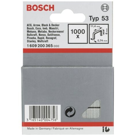 Bosch Accessories 1609200365 Graffette punto sottile tipo 53 1000 pz. Dimensioni (L x L) 8 mm x 11.40 mm