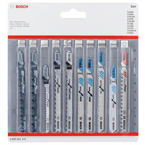 Bosch 10-tlg. Stichsägeblatt-Set für Wood and Metal, T-Schaft