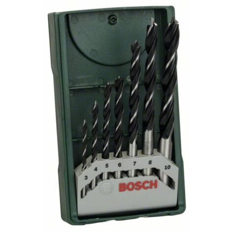 Bosch Accessories 2607019580 Jeu de forets pour le bois 7 pièces 3 mm, 4 mm, 5 mm, 6 mm, 7 mm, 8 mm, 10 mm tige cylindr