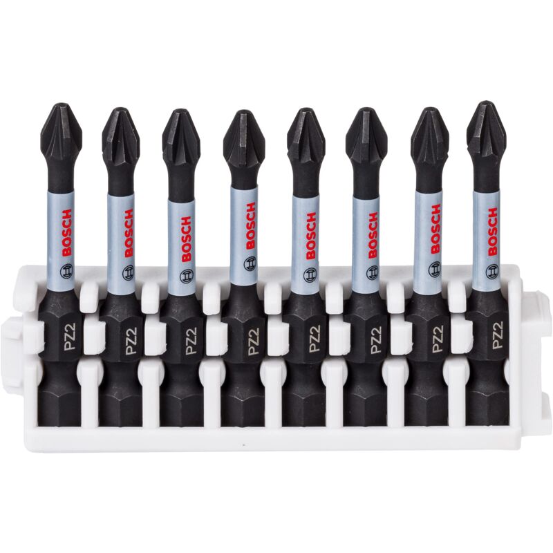 Bosch Professional 8 pz. di Bit di Avvitamento Pozidriv (Impact Control, 8 x PZ2 Bits, Lunghezza 50mm, Pick and Click, Accessorio Avvitatore a