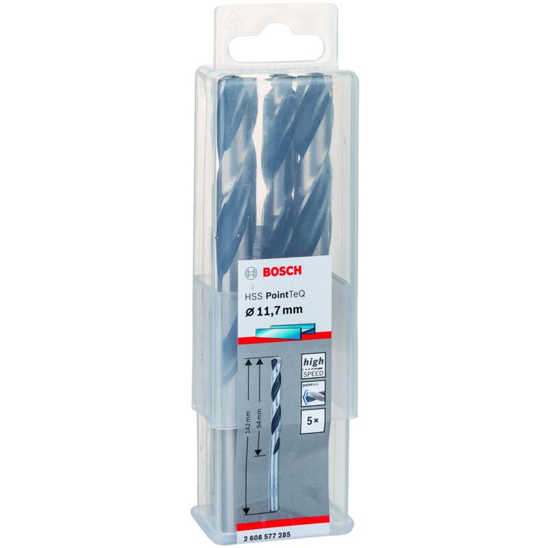 Bosch - Accessories 2608577285 hss PointTeQ (11,7 x 94 x 142 mm) - Set da 5 Pezzi di Punte Elicoidali per Trapano per Metallo, Acciaio, Fusione o