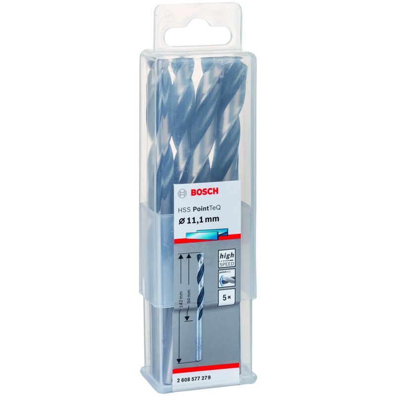 Bosch - Accessories 2608577279 hss PointTeQ (11,1 x 94 x 142 mm) - Set da 5 Pezzi di Punte Elicoidali per Trapano per Metallo, Acciaio, Fusione o
