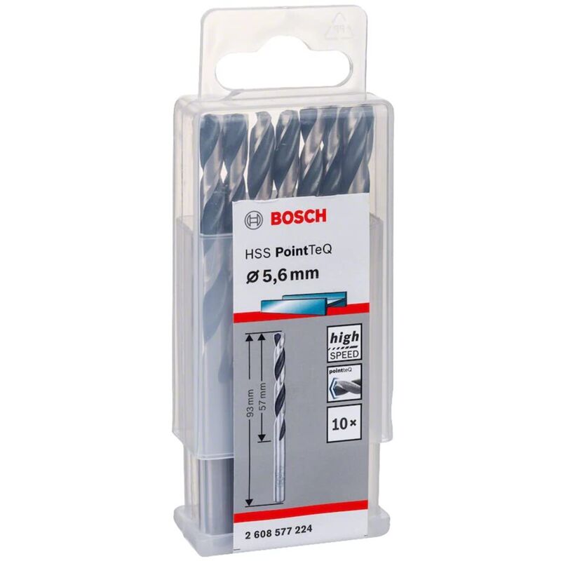 Bosch - Professional 10 punte elicoidali hss PointTeQ, per metallo, 5,6 x 57 x 93 mm, accessorio per trapano di trapano