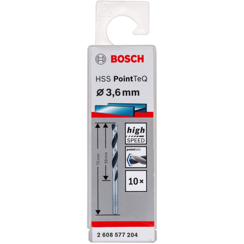 Bosch - Accessories 2608577204 hss PointTeQ (3,6 x 39 x 70 mm) - Set da 10 Pezzi di Punte Elicoidali per Trapano per Metallo, Acciaio, Fusione o