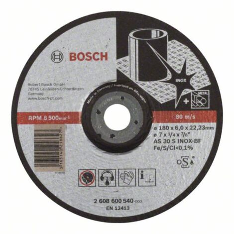Bosch Accessories 2608600540 Disco di sgrossatura con centro depresso 180 mm 1 pz. Acciaio