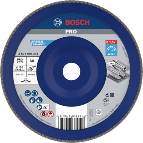 Bosch Accessories 2608607343 X571 Disco con falde Diametro 180 mm Ø foro 22.33 mm Dimensione dei grani 60 Acciaio 1 pz.