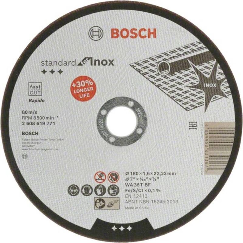 Image of Accessories Standard for Inox 2608619771 Disco di taglio dritto 180 mm 1 pz. Acciaio inox - Bosch