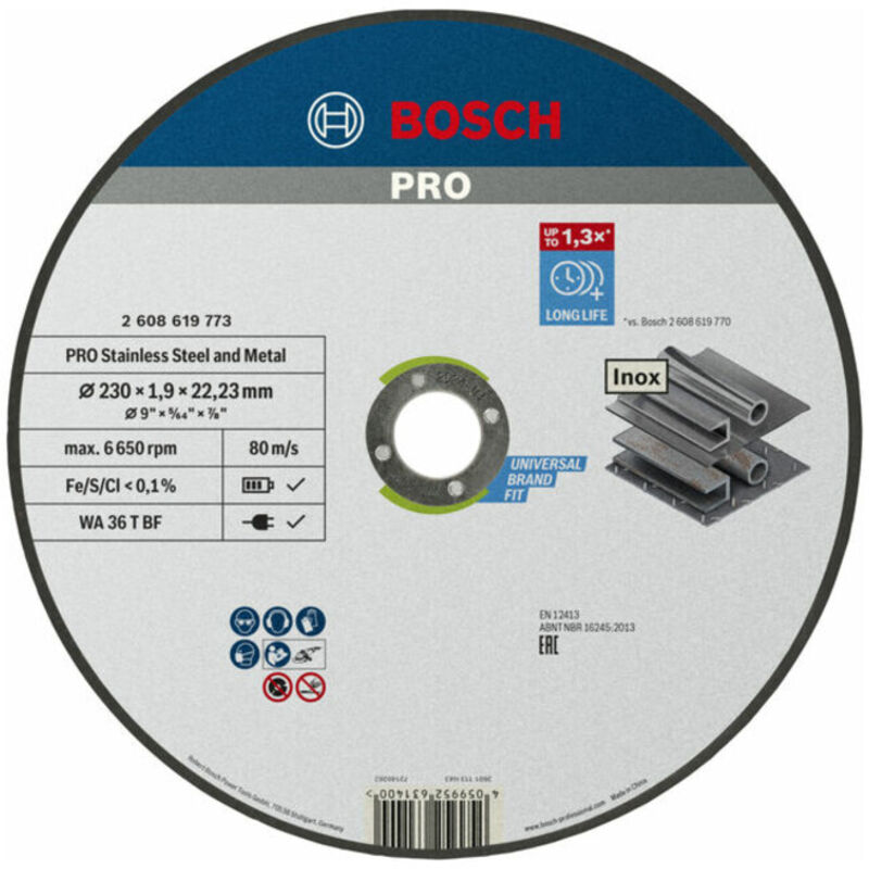 Bosch professional 1 disque à tronçonner standard pour inox pour meuleuse d'angle ø 230 x 1 9 x 22 23 mm droit accessoire