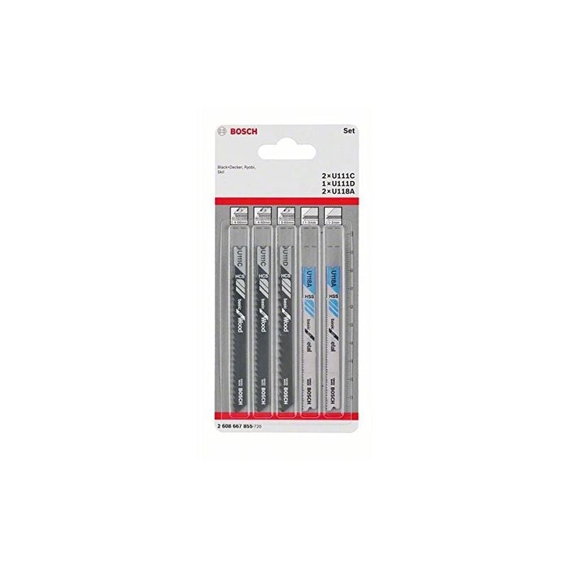 Bosch - 2608667855 lame de scie sauteuse-set U111C/U111D/U1 5 pcs, argent