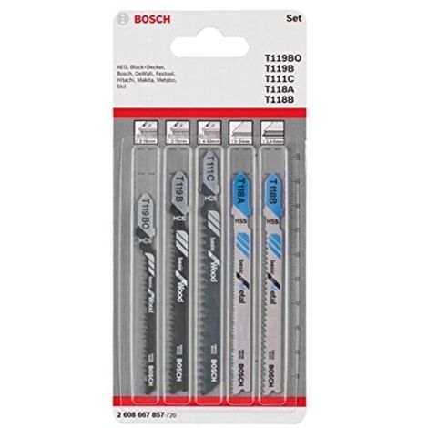 Bosch Accessories 2608667857 Kit lame per seghetto alternativo Wood and Metal Basic, 5 pezzi, gambo a una camma 5 pz.