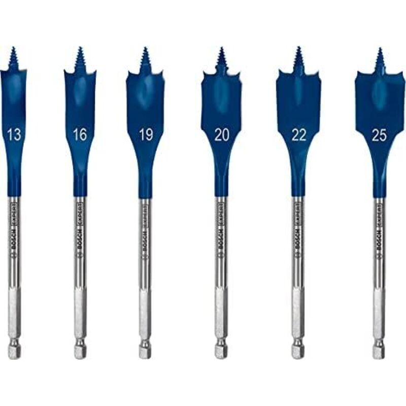 Bosch - Professional 6x Set de punte per frese piatte Expert SelfCut Speed (per legno dolce, truciolato, ø 13-25 mm, accessori trapano a percussione