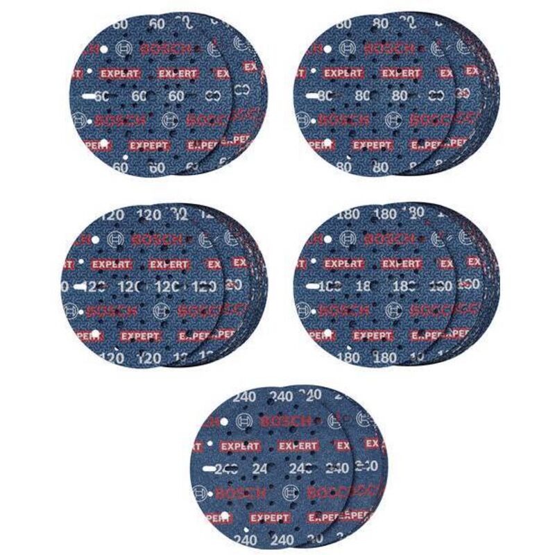 Bosch – Disque abrasif de ponceuse 2608902470 – Diamètre 150 mm – Granulométries 6080120180240 – Pour ponçage bois métal et plastique MM 1 PC