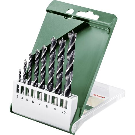 Bosch Accessories 2609255215 Jeu de forets pour le bois 8 pièces 3 mm, 4 mm, 5 mm, 6 mm, 7 mm, 8 mm, 9 mm, 10 mm tige cylindrique 1 set C96884