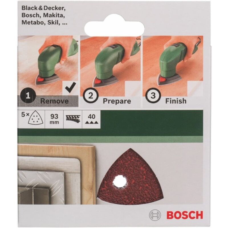 5 fogli per levigatrice delta 93MM grana 40 6 fori velcro - Bosch