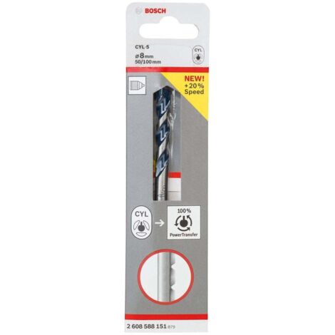 Bosch Accessories CYL-5 2608588151 Acciaio Punta per calcestruzzo 8 mm Lunghezza totale 100 mm Alberino cilindrico 1 pz