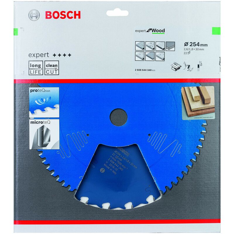 Image of Professional 1x Lama per sega circolare Expert for Wood (per legno, 254 x 30 mm, 22 denti, Accessorio Sega Circolare) - Bosch
