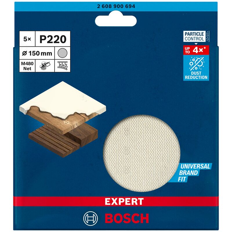Accessories expert M480 2608900694 Rete di levigatura rotorbitale non perforato Dimensione dei grani 220 (ø) 150 - Bosch