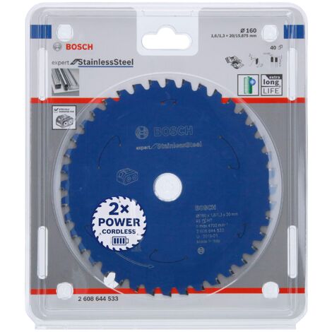 Bosch Accessories Lama Per Sega Circolare Expert For Stainless Steel (Acciaio Inox, 160 x 20 x 1.6 mm, 40 Denti, Accessorio Per Sega Circolare A Batteria)