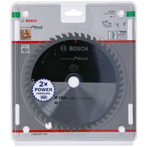 Bosch Accessories Lama Per Sega Circolare Standard For Wood (Legno, 184 x 20 x 1.6 mm, 48 Denti, Accessorio Per Sega Circolare A Batteria)