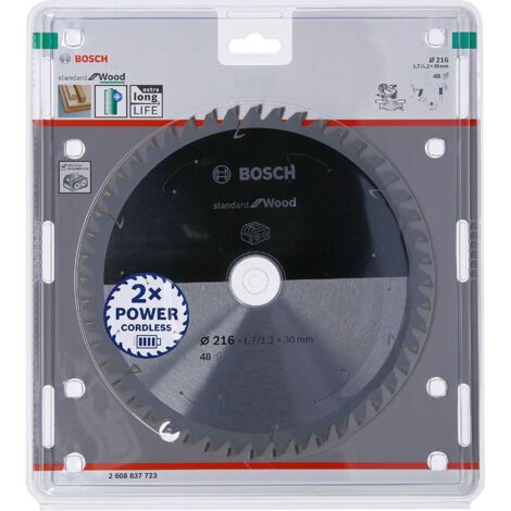 Bosch Accessories Lama Per Sega Circolare Standard For Wood (Legno, 216 x 30 x 1.7 mm, 48 Denti, Accessorio Per Sega Circolare A Batteria)