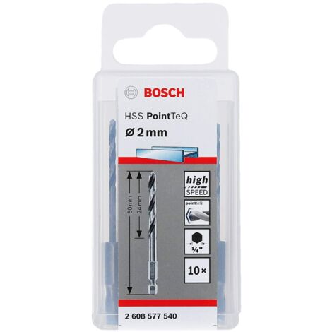 Bosch Accessories PointTeQ 10 punte esagonali per metallo, Ø 2 mm, lunghezza 24 mm, lunghezza totale 60 mm, attacco esagonale, accessori per avvitatore a percussione e trapano