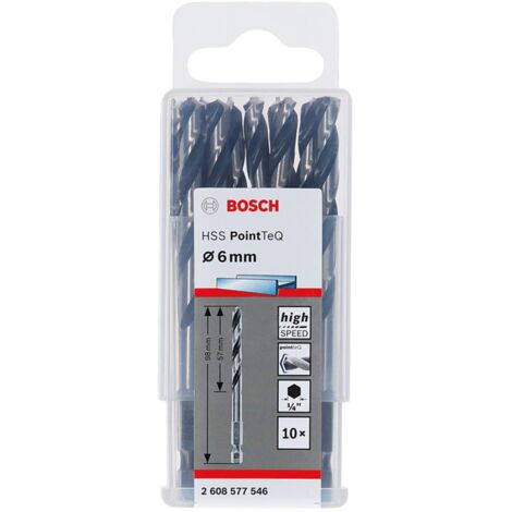 Bosch Accessories PointTeQ 10 punte esagonali per metallo, Ø 6 mm, lunghezza 57 mm, lunghezza totale 98 mm, attacco esagonale, accessori per avvitatore a percussione e trapano