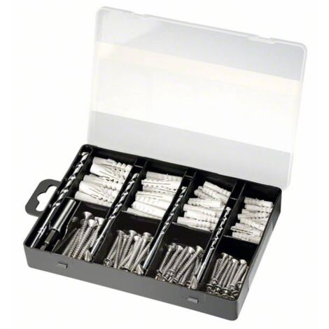Bosch – Set de 173 pièces de forets à pierre – 4 forets de 5/6/7/8 mm – 75 vis et 90 chevilles – Support magnétique universel - C90452