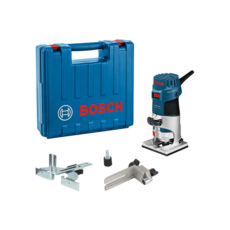 Bosch Professional affleureuse GKF 600 avec clé plate butée parallèle guide de coupe pinces de serrage 6+8 mm coffret de transport