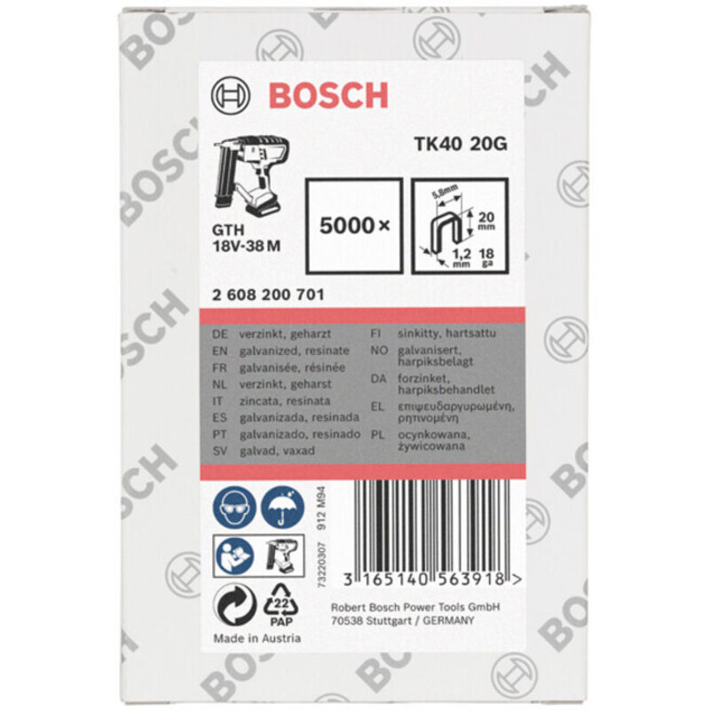 Bosch - Clamp tk40 20g 1,2 mm, 20 mm, galvanisé