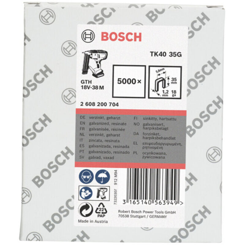 Boîte de 5000 agrafes à dos étroit galvanisées 18g Ø1.2mm Longueur 35mm BOSCH 2608200704 - vue 2