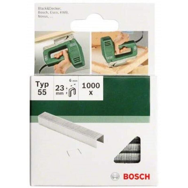 Bosch - 2609255844 Set de 1000 agrafes à fil plat Type 55 Largeur 6 mm Epaisseur 1,08 mm Longueur 18 mm