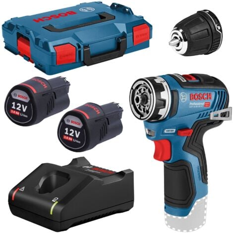 Bosch Akku-Bohrschrauber GSR 12V-35 FC 2x 3,0 Ah mit Lader & Aufsatz in L-BOXX