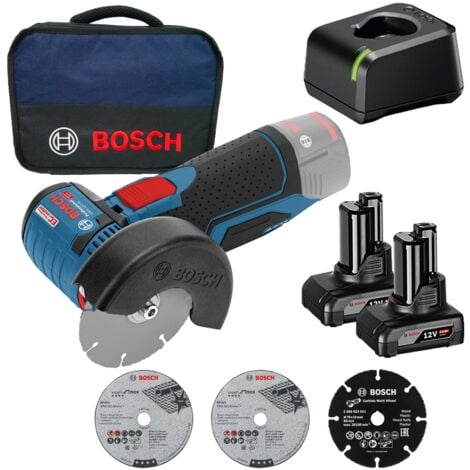 Bosch Akku-Winkelschleifer GWS 12V-76 Ø 76 mm / 2x 4,0 Ah Akku + Ladegerät im Softbag