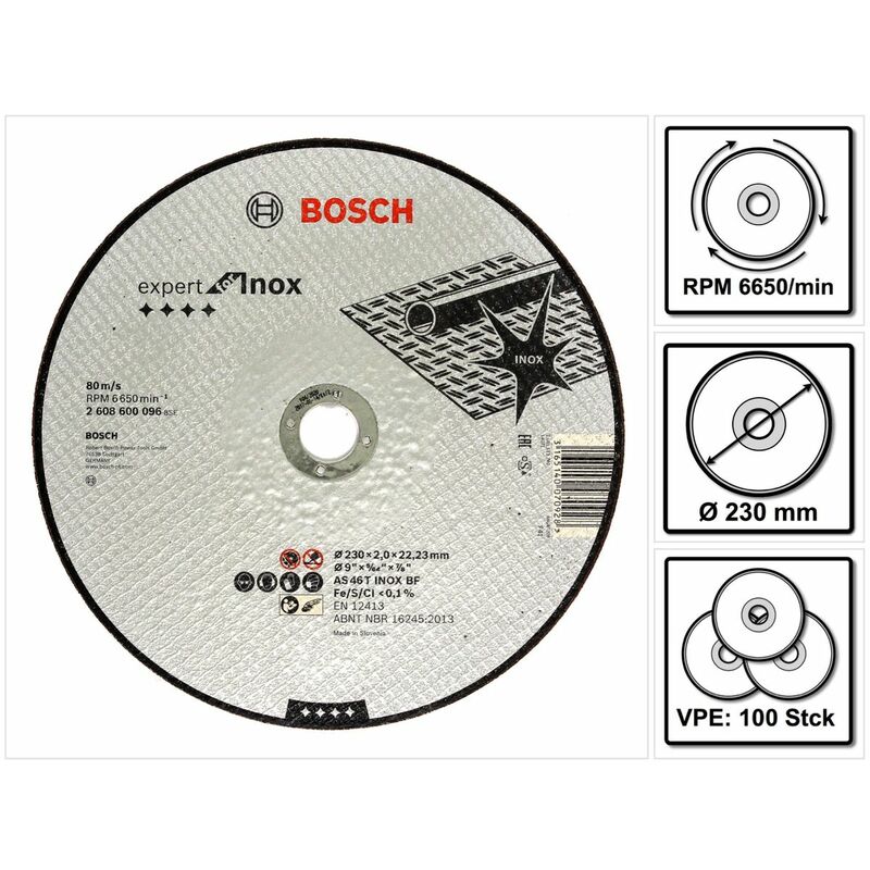 

Bosch AS 46 T INOX BF Disco de corte recto Bosch Expert for Inox 230 x 22,23 x 2 mm - 100 unidades ( 2608600096 )