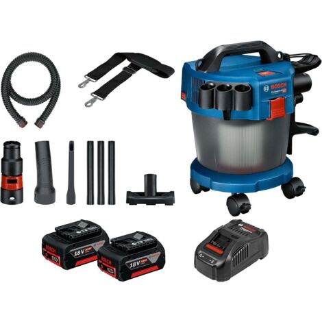 Bosch Aspirateur sans fil GAS 18V-10 L / 2x Batterie 4,0 Ah + Chargeur avec kit d'accessoires 14 pièces