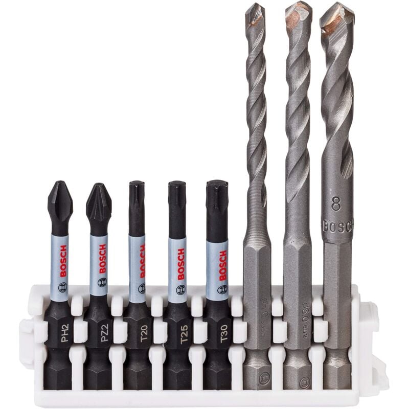 Bosch - 260925C157 Assortiment de 8 Embouts de vissage et de forets pour carrelage Impact Control (Pick and Click, Accessoires pour visseuse à