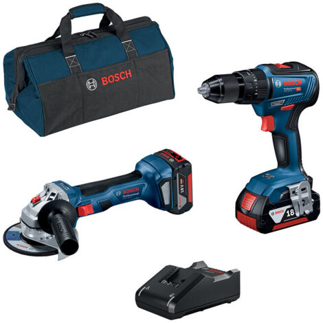 BOSCH-B SUPERKIT 18V TRAPANO+SMERIG.+2BATT.4,0Ah+CARIC.- 1,0 confezione