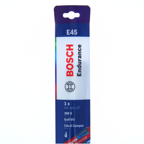 Bosch – Balai essuie-glace plat Endurance E45 – Adaptateur Multi-clip compatible 6 systèmes – Essuyage silencieux et homogène – Design ultra plat
